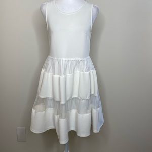 Just me small white pleated mesh fit in flare mini dress size S